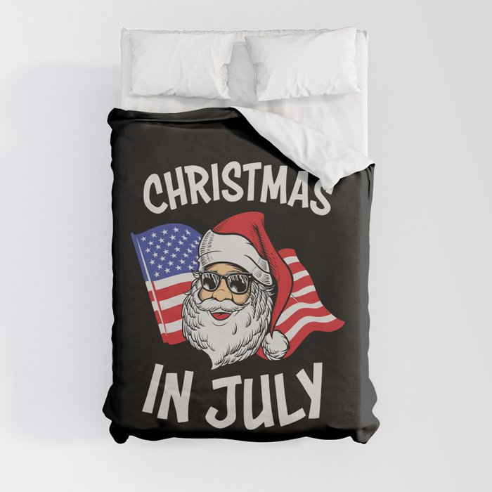 Patriotic Santa Christmas In July Duvet Cover