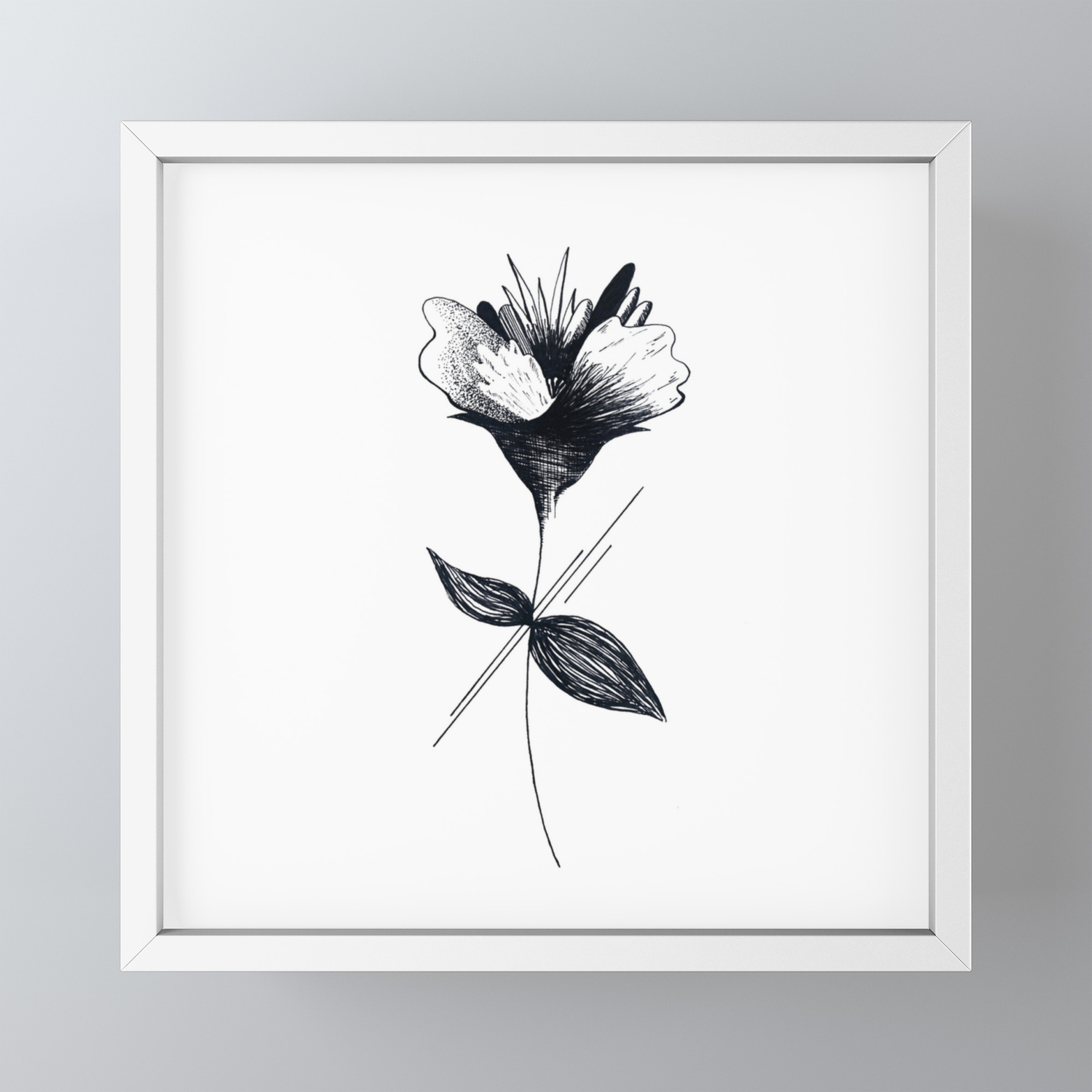 Black And White Flower Minimalist Abstract Floral Framed Mini Art