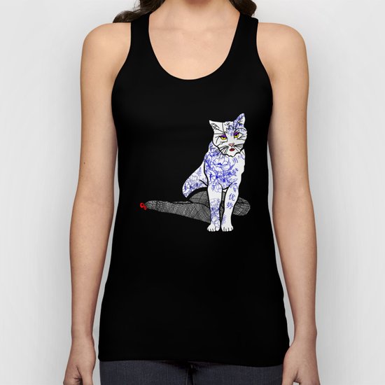 Porcelain Inked Cat Unisex Tank Top