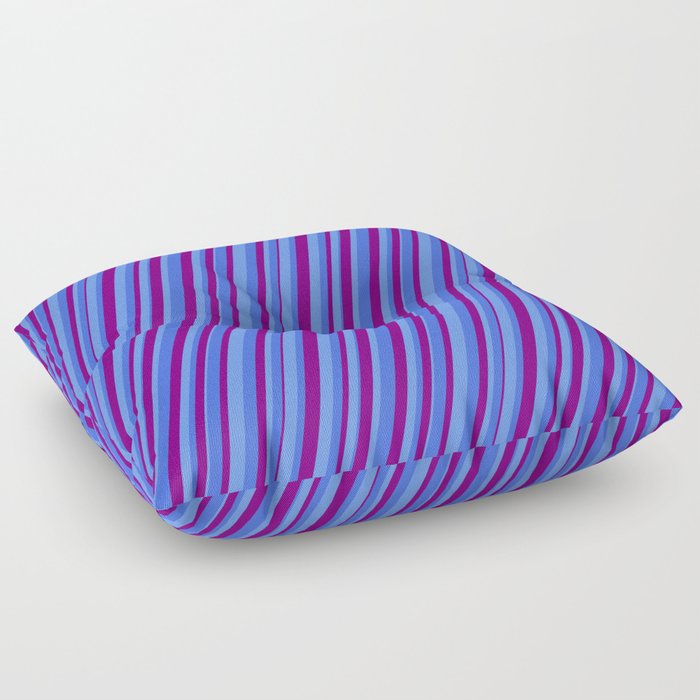 Cornflower Blue, Royal Blue & Purple Colored Pattern of Stripes Floor Pillow