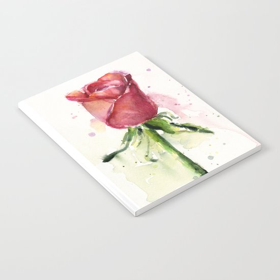 Rose Watercolor Red Flower Painting Floral Flowers Notebook