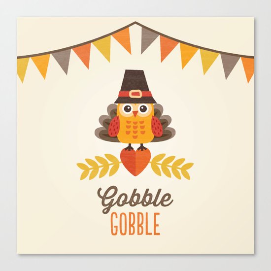 THANKSGIVING OWL IN TURKEY COSTUME AND PILGRIM HAT Canvas Print