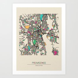 Colorful City Maps: Providence, Rhode Island Art Print | Minimalist, Straightoutta, Graphicdesign, Abstract, Providencemap, City, Landscape, Love, Rhodeislander, Rhodeisland 