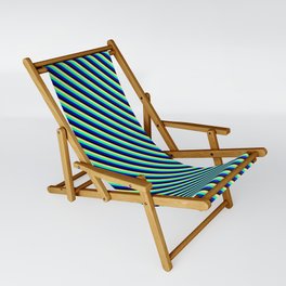 [ Thumbnail: Tan, Green, Blue & Black Colored Lines Pattern Sling Chair ]