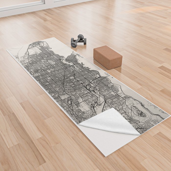 Canada, Vancouver - Black & White Aesthetic City Map Yoga Towel
