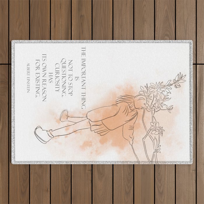 curiosity quote  woman drawing Outdoor Rug