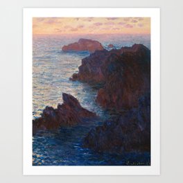 Rocks - Claude Monet  Art Print | Sight, Beautiful, Birdseyeview, Scenery, European, Ocean, Painting, Sea, Weather, Cliffs 