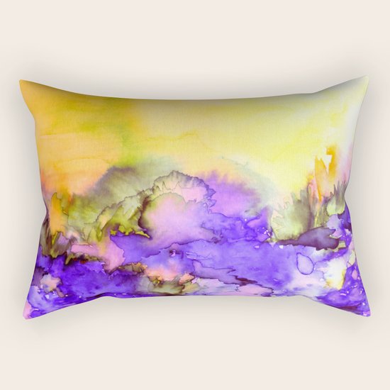 INTO ETERNITY, YELLOW AND LAVENDER PURPLE Colorful Watercolor Painting Abstract Art Floral Landscape Rectangular Pillow