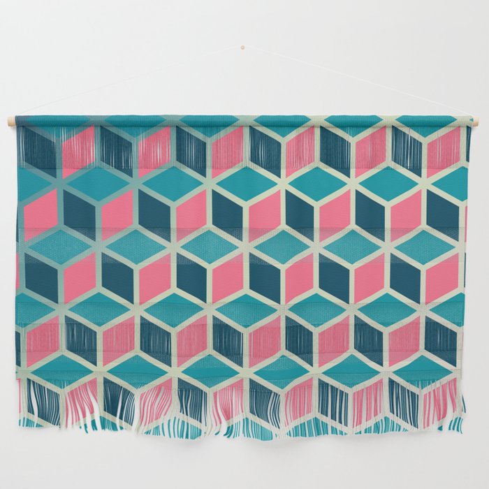 Blue and Pink Isometric Cubes Wall Hanging