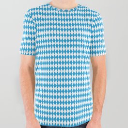 Oktoberfest Bavarian Blue and White Small Diagonal Diamond Pattern All Over Graphic Tee