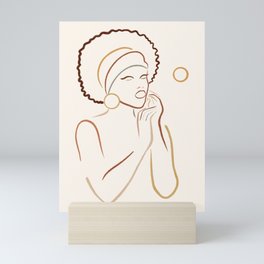 Afro Black Woman Portrait minimalist boho art Mini Art Print