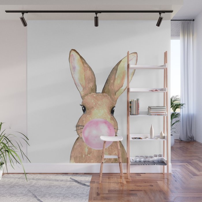 Bunny bubble gum bubblegum funny Painting Wall Poster Watercolor Wall Mural