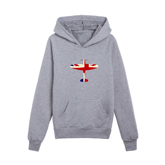 World War 2 Fighter Union Jack Silhouette Kids Pullover Hoodie