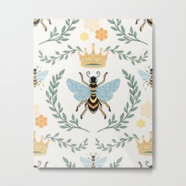 Queen Bee with Gold Crown and Laurel Frame Metal Print | Crown, Boss, Queenbee, Honeycomb, Honeybees, Nature, Pattern, Noble, Spring, Royalty 