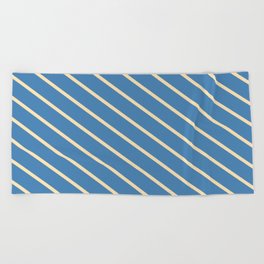 [ Thumbnail: Beige and Blue Colored Lined/Striped Pattern Beach Towel ]