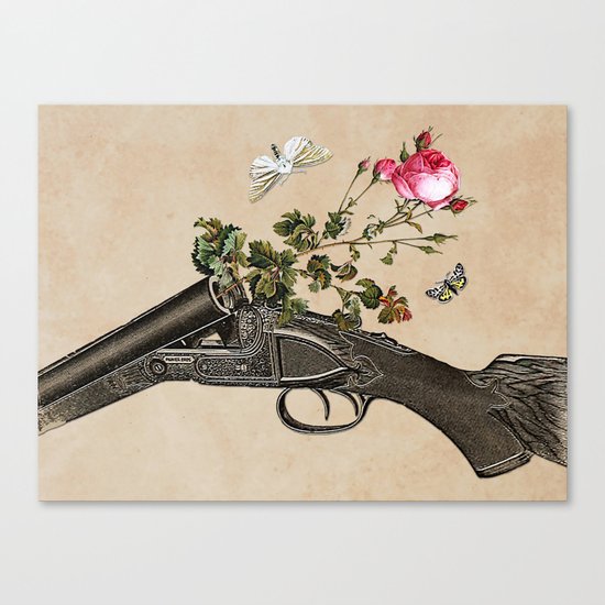 One Gun, One Rose, Two Moths Canvas Print