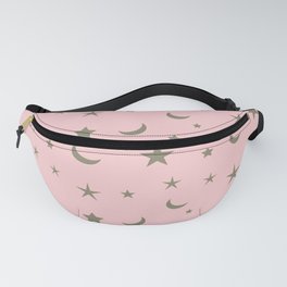 Pink background with grey moon and star pattern Fanny Pack