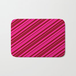 [ Thumbnail: Deep Pink and Maroon Colored Stripes/Lines Pattern Bath Mat ]
