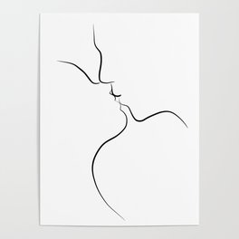 Couple Kissing Line Art Drawing - First Kiss Poster