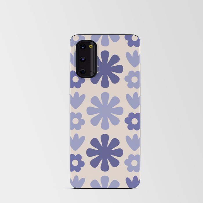 Scandi Floral Grid Retro Flower Pattern in Periwinkle Purple Tones and Cream Android Card Case