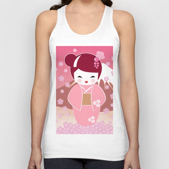 Sakura Japanese Doll Kokeshi Unisex Tank Top
