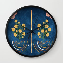 Flowers and Navy Blue Wall Clock