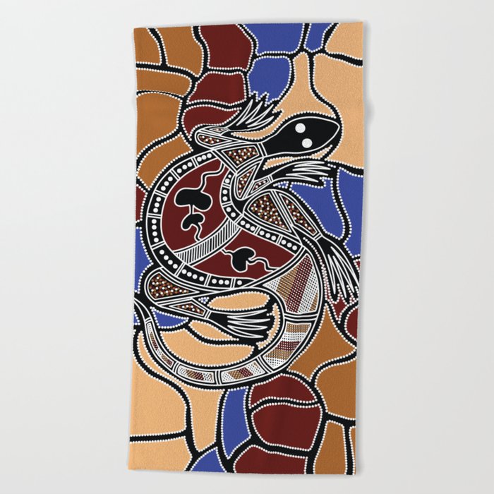 Aboriginal Art - Goanna (lizard) Dreaming Beach Towel