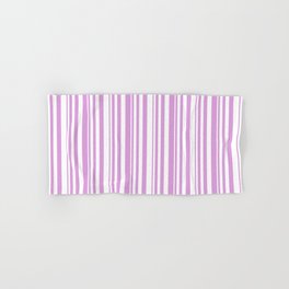 [ Thumbnail: White and Plum Colored Pattern of Stripes Hand & Bath Towel ]