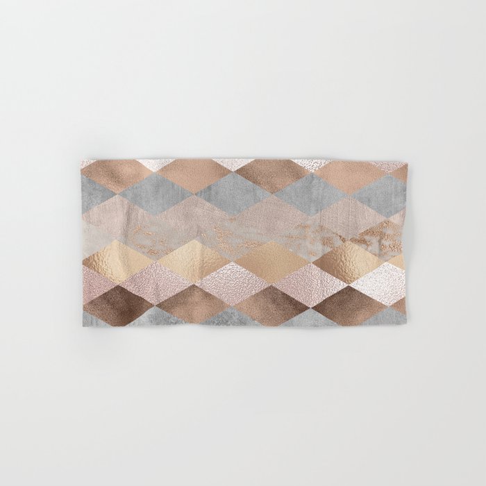 Copper and Blush Rose Gold Marble Argyle Hand & Bath Towel