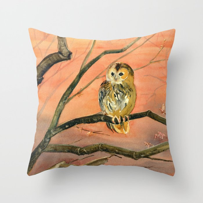 Colorful Owl Art Throw Pillow