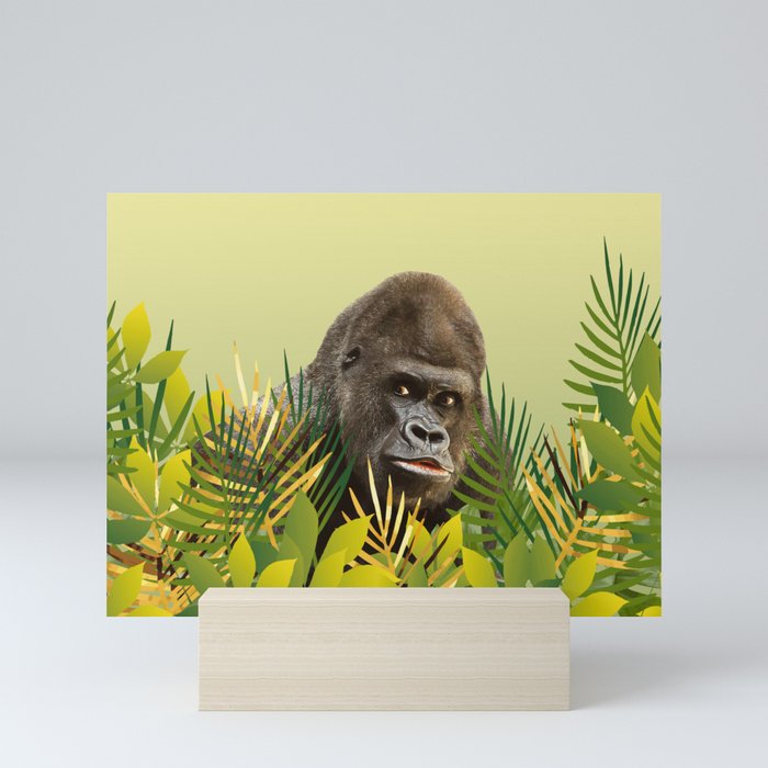 Gorilla in Jungle with Palm leaves Mini Art Print