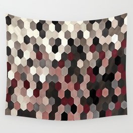 Hexagon Pattern In Gray and Burgundy Autumn Colors Wall Tapestry