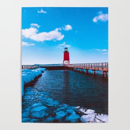 Winter day at the Charlevoix Michigan Lighthouse Poster
