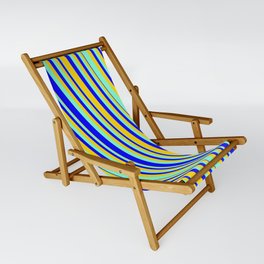 [ Thumbnail: Aquamarine, Blue & Yellow Colored Lines Pattern Sling Chair ]