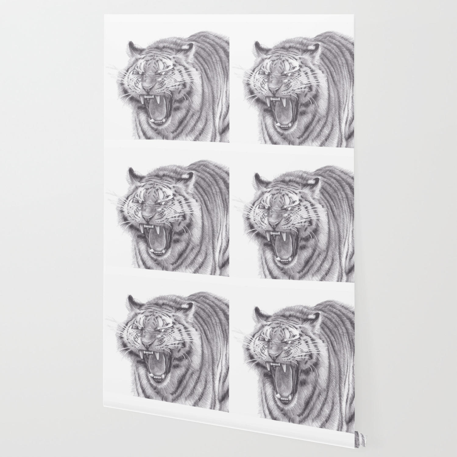 Bengal Tiger Roaring Big Wild Cat Animal Artwork Drawing Wallpaper