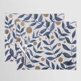 Watercolor berries and branches - indigo and beige Placemat