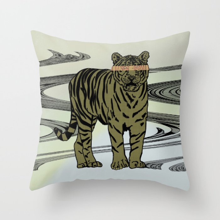 Graphic Tiger Glitch Throw Pillow