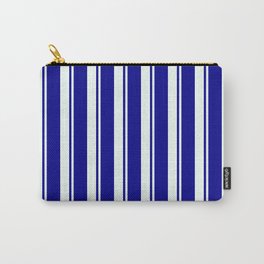 [ Thumbnail: Mint Cream and Dark Blue Colored Striped/Lined Pattern Carry-All Pouch ]