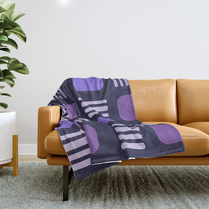 Mid-Century Modern Squares Lines Purple Throw Blanket