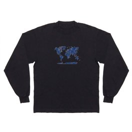 world map in watercolor blue color Long Sleeve T-shirt