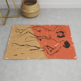 Vintage Poster Of A Naked Couple. Male And Female Nude Illustration, Minimalist Naked Man And Woman, Night Sex Time Concept, Romantic Couple Having Intimate Moment Together Rug