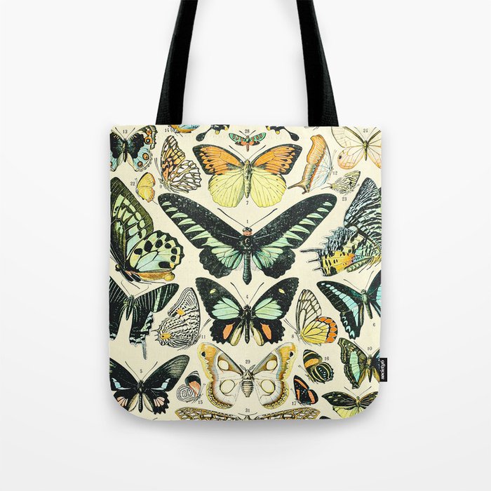 Butterflies and Moths Vintage Illustration Drawing by Adolphe Millot of Monarch Butterfly Moth Bug Tote Bag