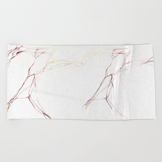 Rose Gold White Marble Pattern Beach Towel