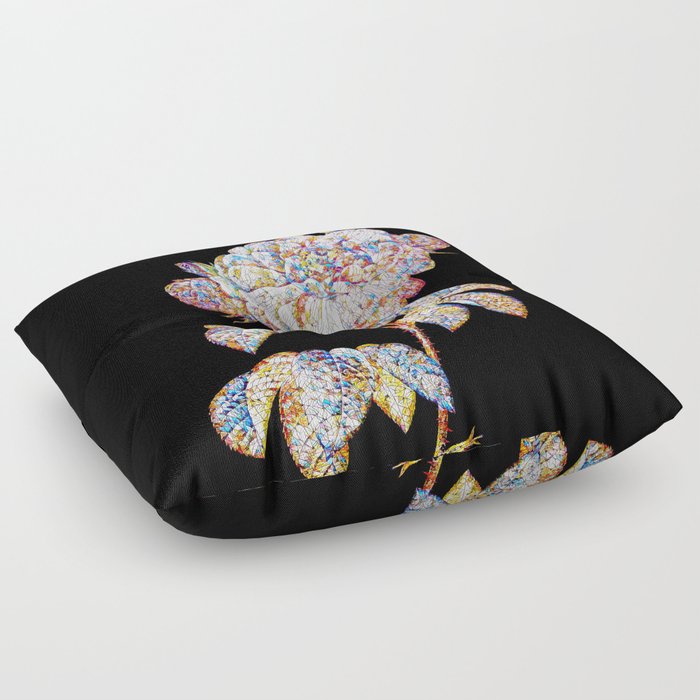 Floral Duchess of Orleans Rose Mosaic on Black Floor Pillow
