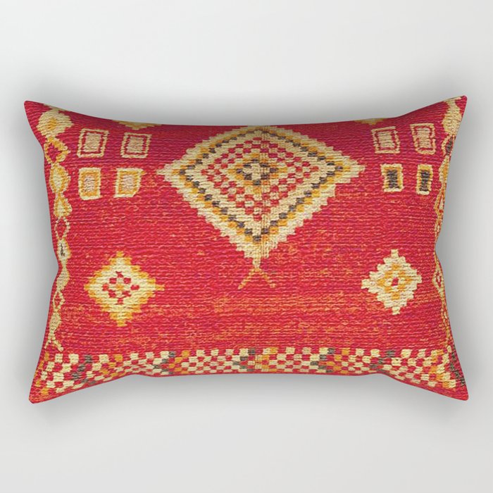 Red Gold Geometric Antique Moroccan Rug Print Rectangular Pillow