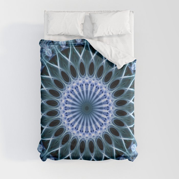 Glowing blue mandala Duvet Cover