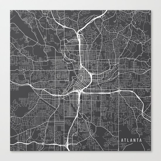 Atlanta Map, USA - Gray Canvas Print by mainstreetmaps | Society6