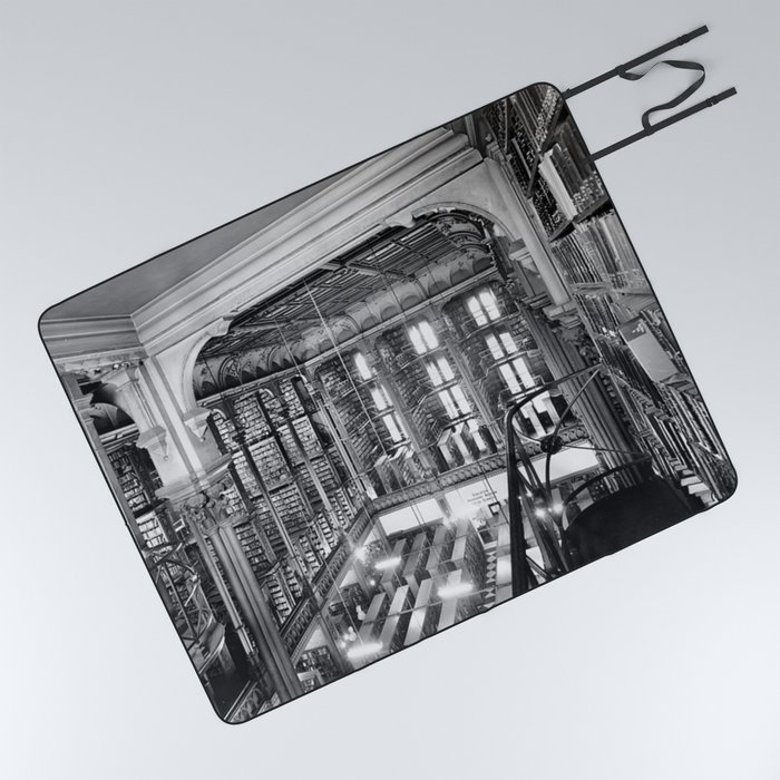 A Book Lover's Dream - Cast-iron Book Alcoves Cincinnati Library black and white photography Picnic Blanket