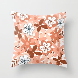Quirky Retro Flowers in Autumn Colors Throw Pillow