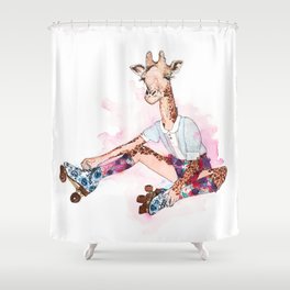 Roller Skating Giraffe Watercolor Shower Curtain